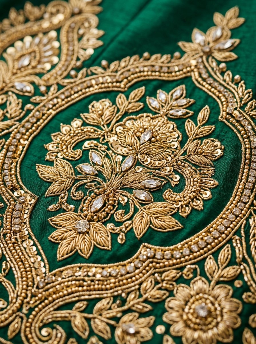 Deep Emerald Silk Anarkali Gown