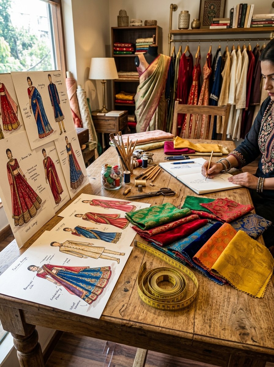 Fashion Designer Table and Sketches